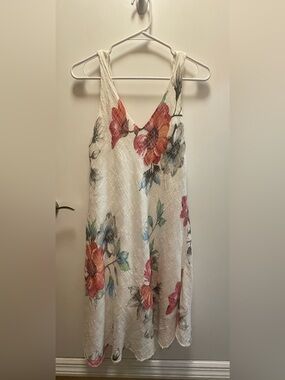 Tempo Paris sleeveless floral crinkle gauze dress/tunic (hanky/asymmetric)